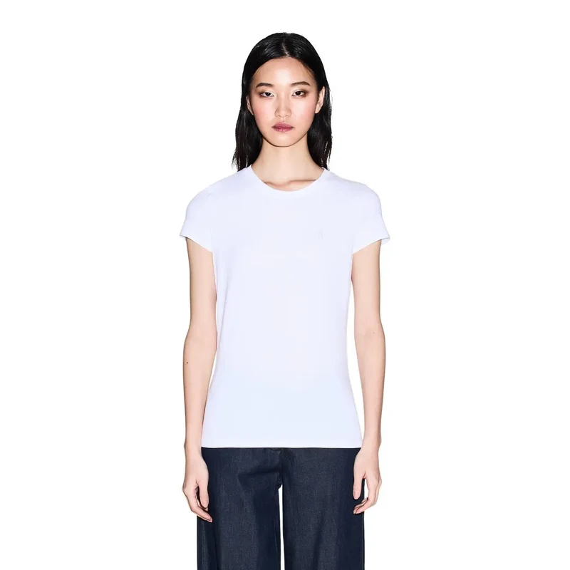Armani Exchange Damen T-Shirt aus Baumwolle mit Rundhalsausschnitt Weiß