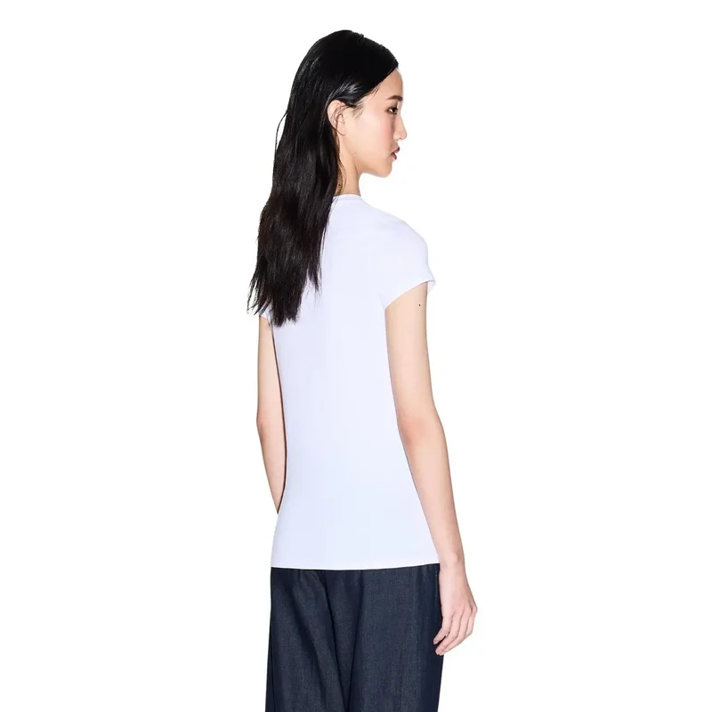 Armani Exchange Damen T-Shirt aus Baumwolle mit Rundhalsausschnitt Weiß