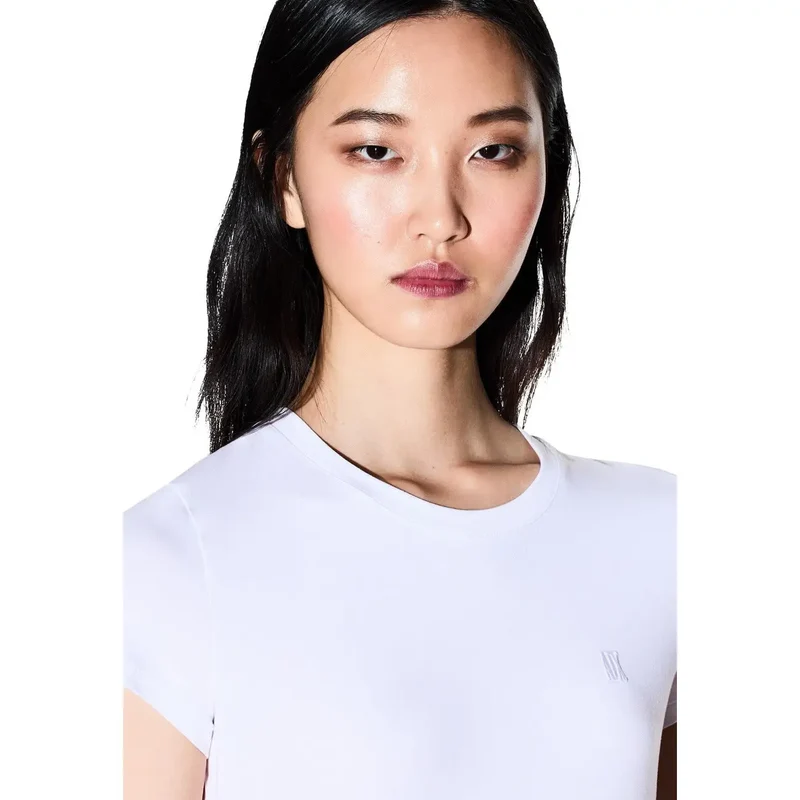 Armani Exchange Damen T-Shirt aus Baumwolle mit Rundhalsausschnitt Weiß