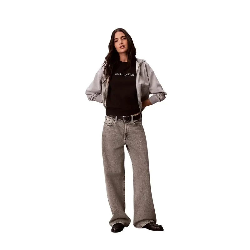 Calvin Klein Jeans Damen T-Shirt aus schwarzer Baumwolle mit Rundhalsausschnitt