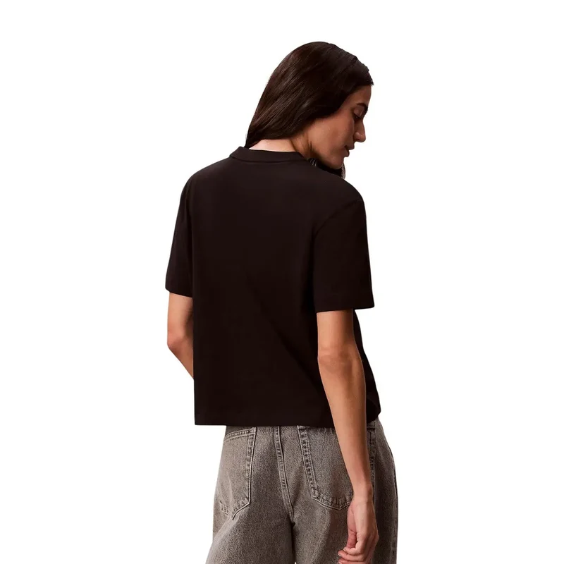 Calvin Klein Jeans Damen T-Shirt aus schwarzer Baumwolle mit Rundhalsausschnitt
