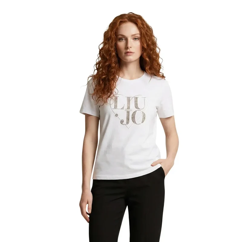 Liu Jo Damen Weiße Baumwolle Rundhalsausschnitt Kurzarm-T-Shirt WA6489