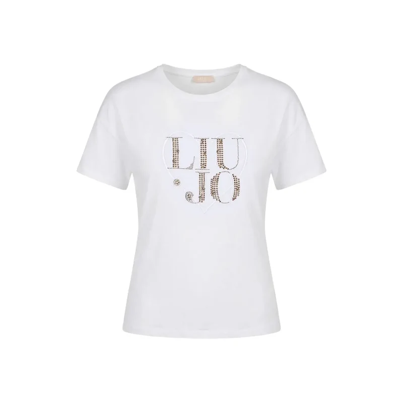 Liu Jo Damen Weiße Baumwolle Rundhalsausschnitt Kurzarm-T-Shirt WA6489