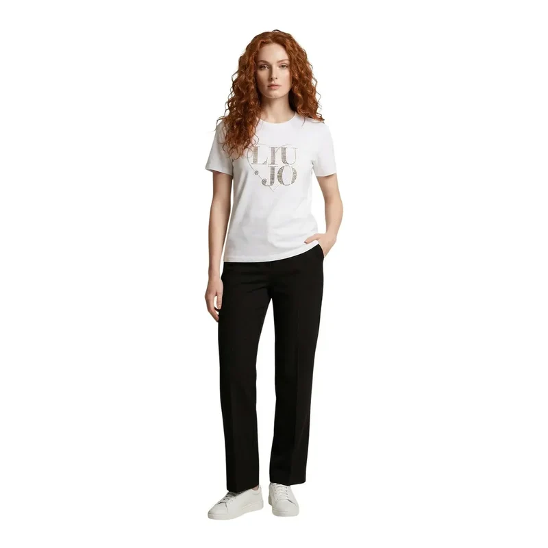 Liu Jo Damen Weiße Baumwolle Rundhalsausschnitt Kurzarm-T-Shirt WA6489