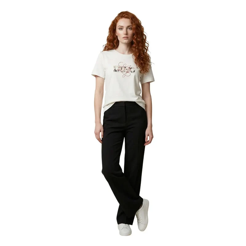 Liu Jo Damen Baumwoll T-Shirt mit kurzem Ärmel und Rundhalsausschnitt in Beige