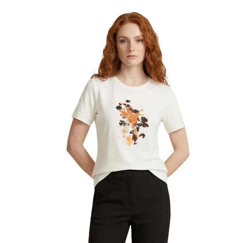 Liu Jo Damen Baumwoll T-Shirt mit kurzem Ärmel und Rundhalsausschnitt in Beige