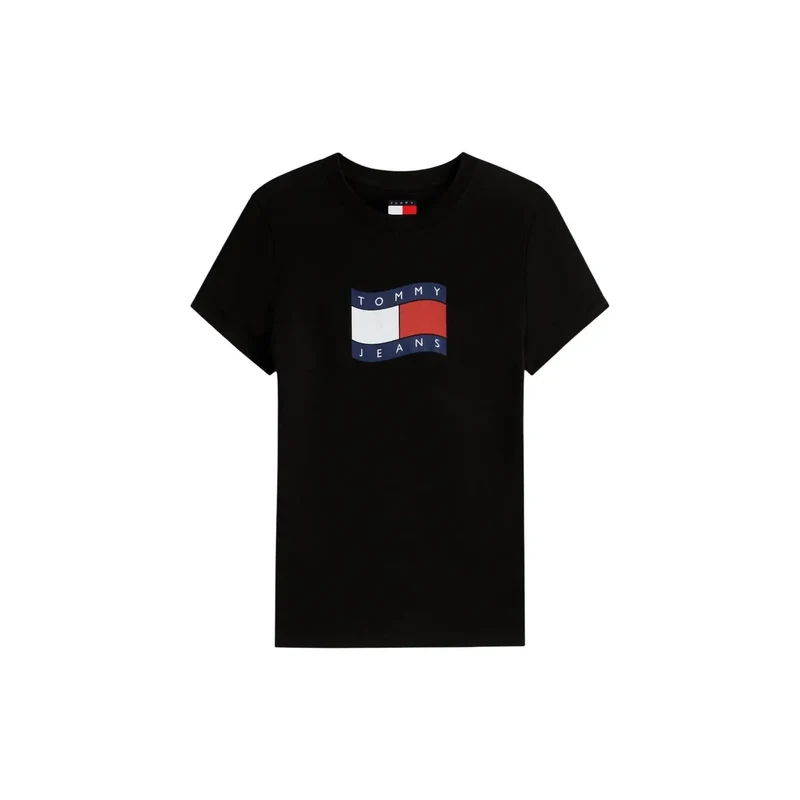 Tommy Hilfiger Damen Schwarzes T-Shirt aus Bio-Baumwolle mit Rundhalsausschnitt