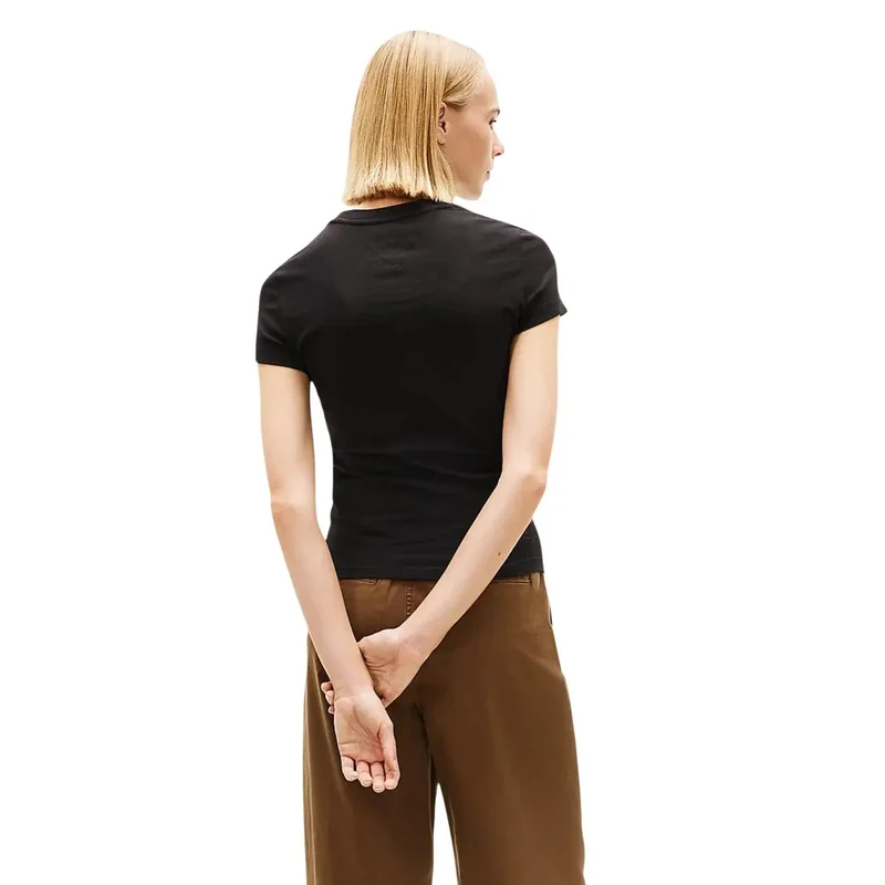 Tommy Hilfiger Damen Schwarzes T-Shirt aus Bio-Baumwolle mit Rundhalsausschnitt