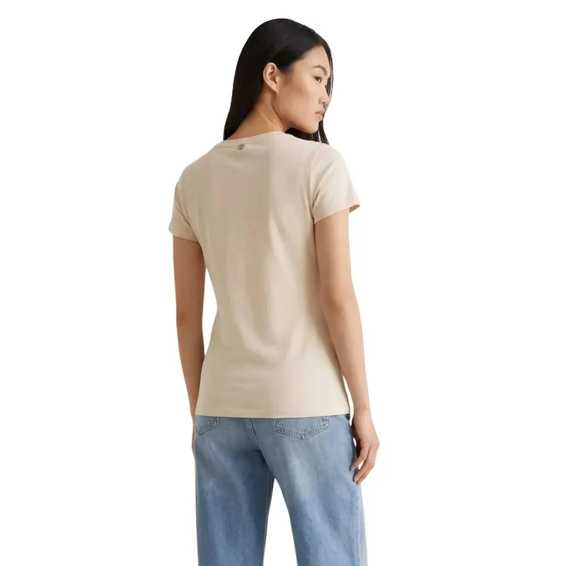 Liu Jo Damen beiges Baumwoll-Rundhals-Kurzarm-T-Shirt TA6155