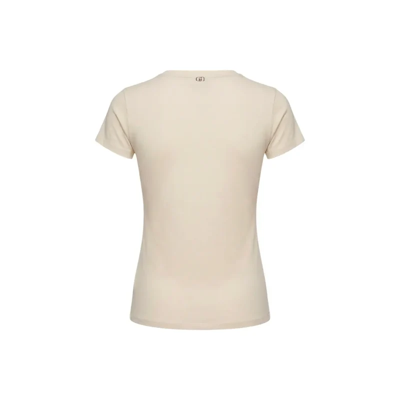 Liu Jo Damen beiges Baumwoll-Rundhals-Kurzarm-T-Shirt TA6155