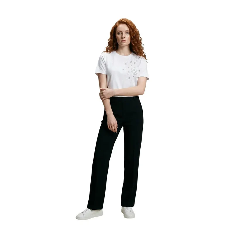 Liu Jo Damen T-Shirt aus Baumwolle mit Strass, rundem Ausschnitt, weiß
