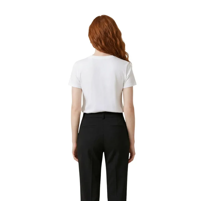 Liu Jo Damen T-Shirt aus Baumwolle mit Strass, rundem Ausschnitt, weiß