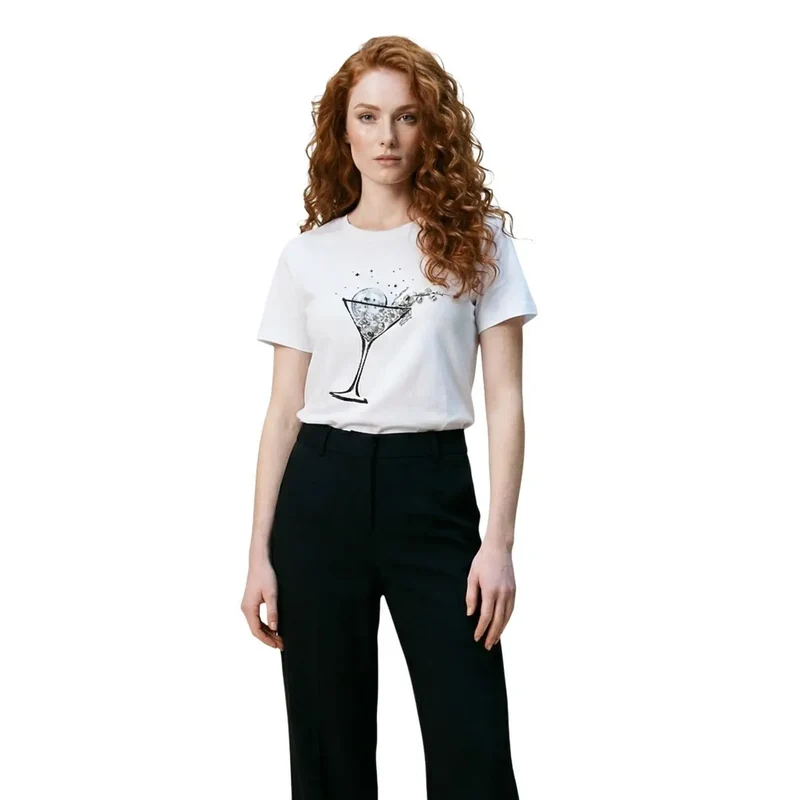 Liu Jo Damen T-Shirt mit Rundhalsausschnitt aus weißer Baumwolle und kurzem Schnitt