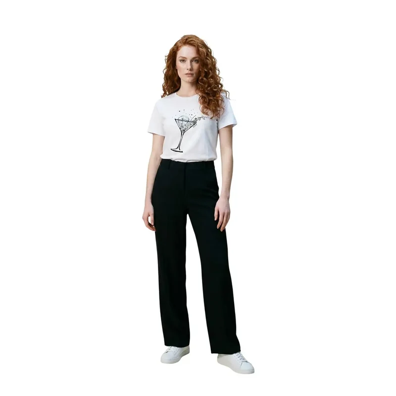 Liu Jo Damen T-Shirt mit Rundhalsausschnitt aus weißer Baumwolle und kurzem Schnitt