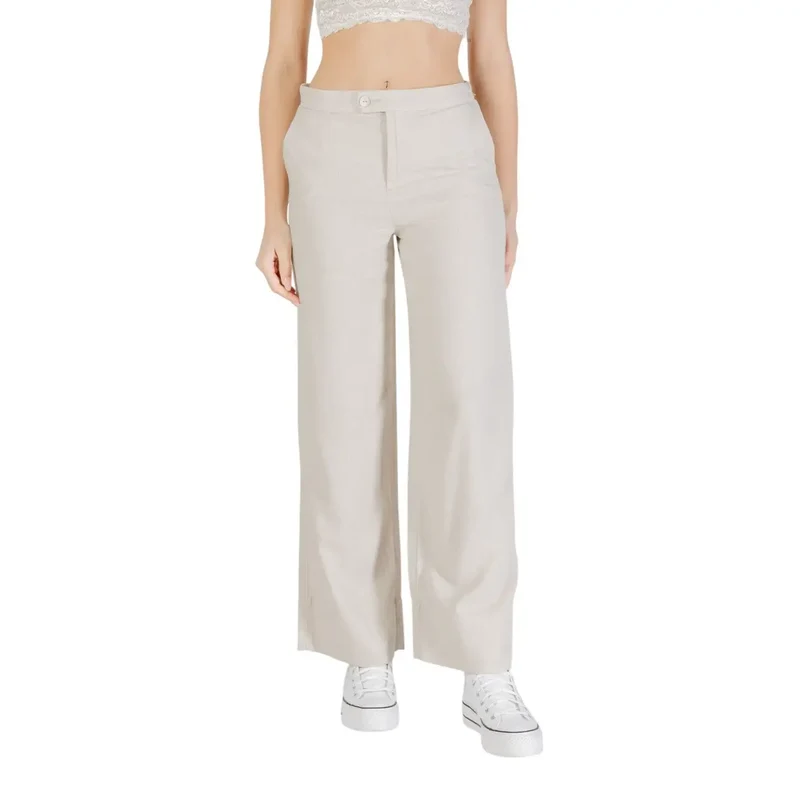 Beige Leinenmischung-Hose für Damen mit Vorder- und Rücktaschen