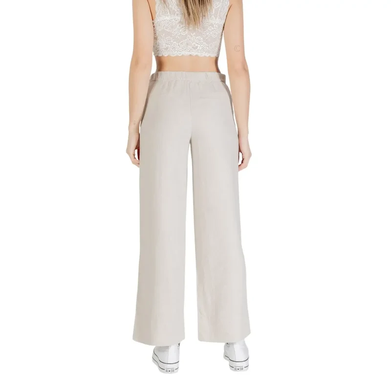 Beige Leinenmischung-Hose für Damen mit Vorder- und Rücktaschen