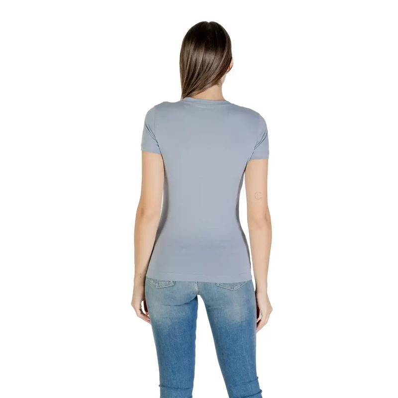 Guess Damen Herbst Winter Hellblau Bedrucktes Rundhals-T-Shirt