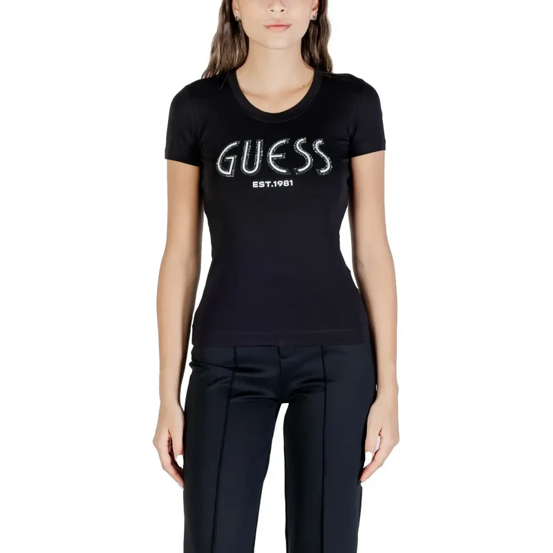 Guess Damen Herbst Winter Hellblau Bedrucktes Rundhals-T-Shirt