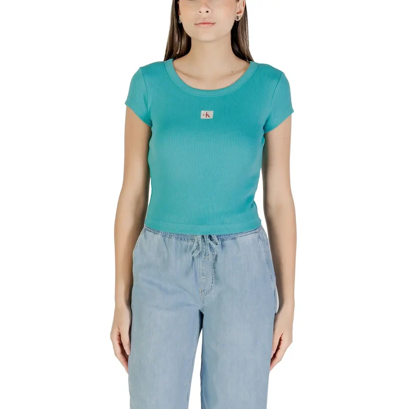 Calvin Klein Jeans Damen Hellblau Kurzarm Rundhals T Shirt