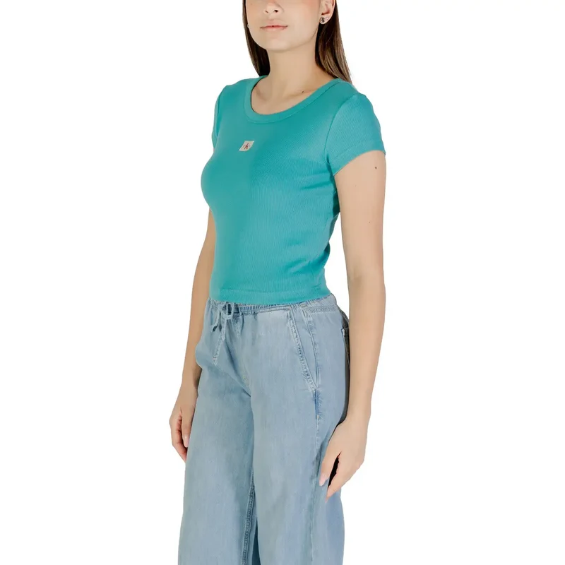 Calvin Klein Jeans Damen Hellblau Kurzarm Rundhals T Shirt