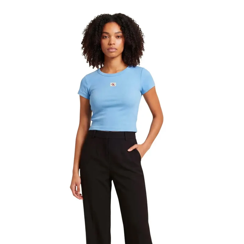 Calvin Klein Jeans Damen Hellblau Kurzarm Rundhals T Shirt
