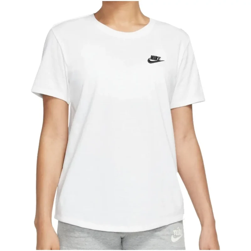 Nike Damen All Season Weiß Baumwolle Rundhals T-Shirt mit kurzen Ärmeln