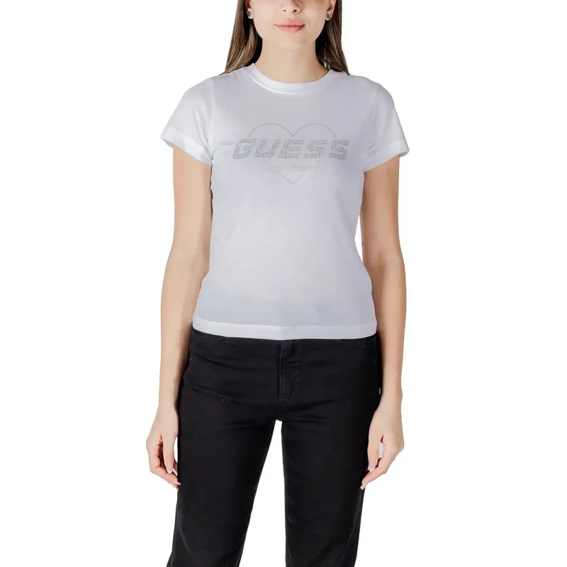 Guess Active Damen Rundhalsausschnitt Schwarz Strass Tee