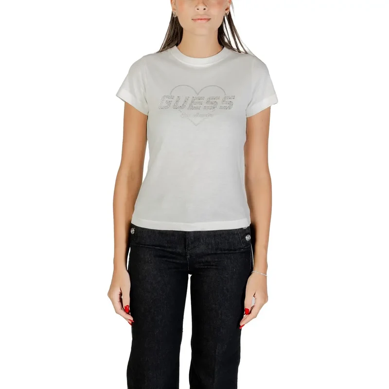 Guess Active Damen Rundhalsausschnitt Schwarz Strass Tee
