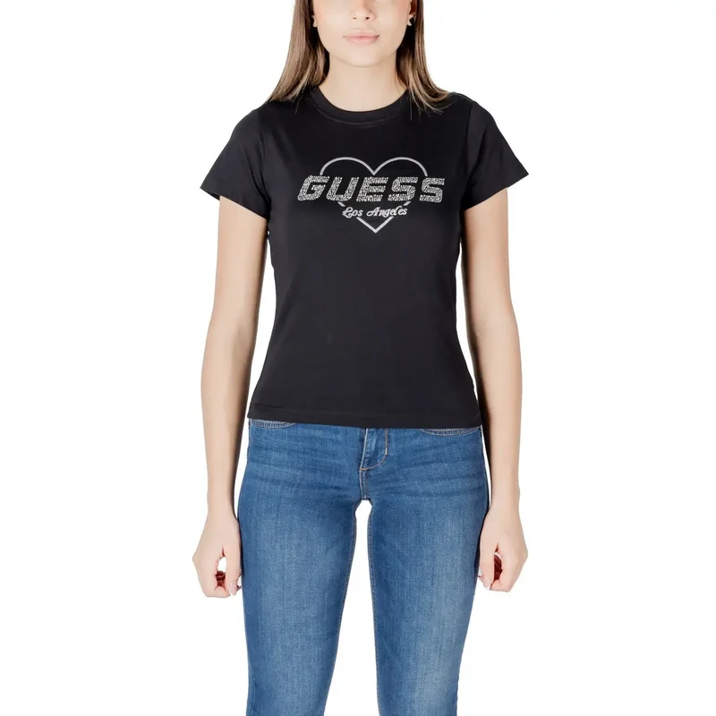 Guess Active Damen Rundhalsausschnitt Schwarz Strass Tee