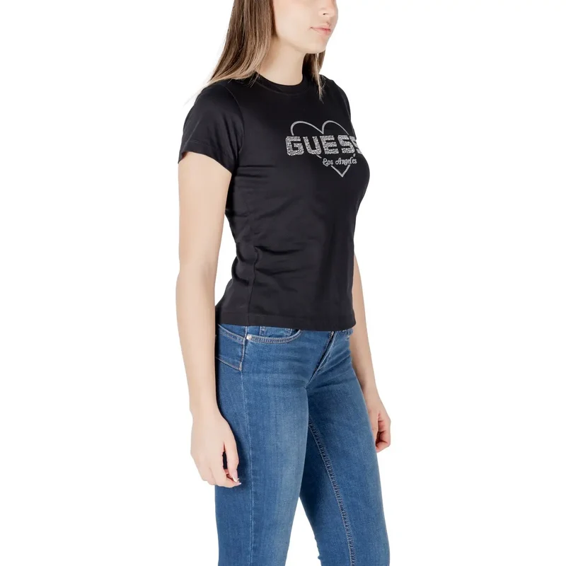 Guess Active Damen Rundhalsausschnitt Schwarz Strass Tee