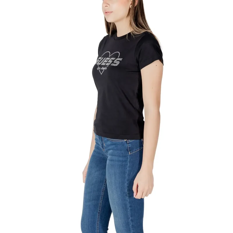 Guess Active Damen Rundhalsausschnitt Schwarz Strass Tee