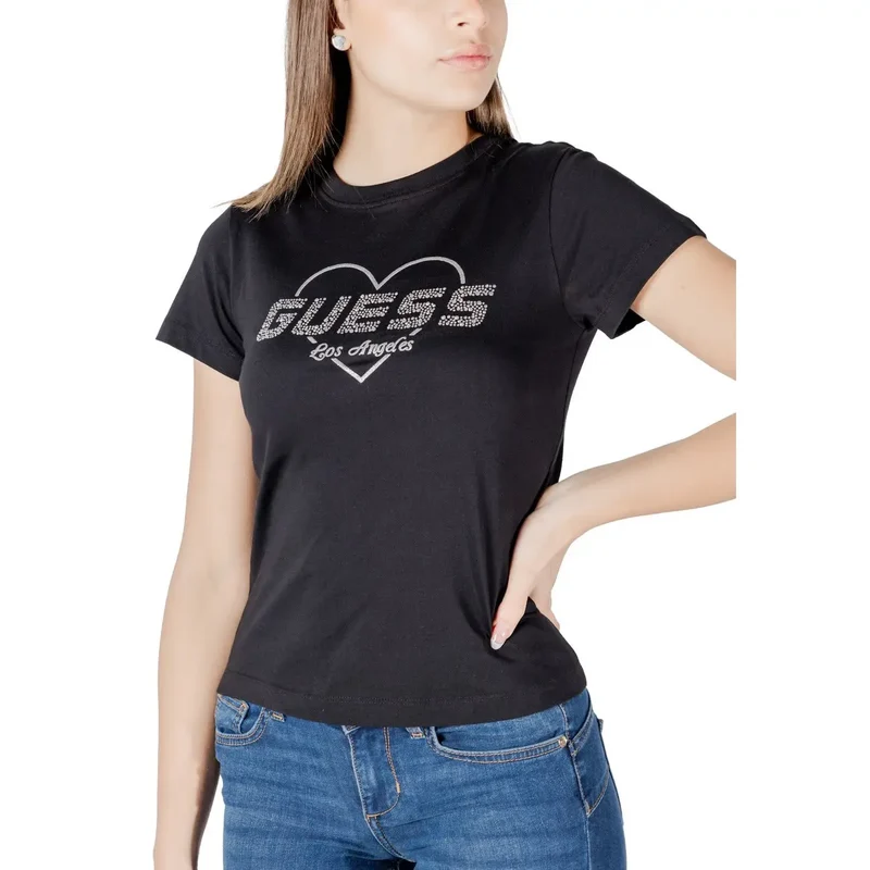 Guess Active Damen Rundhalsausschnitt Schwarz Strass Tee