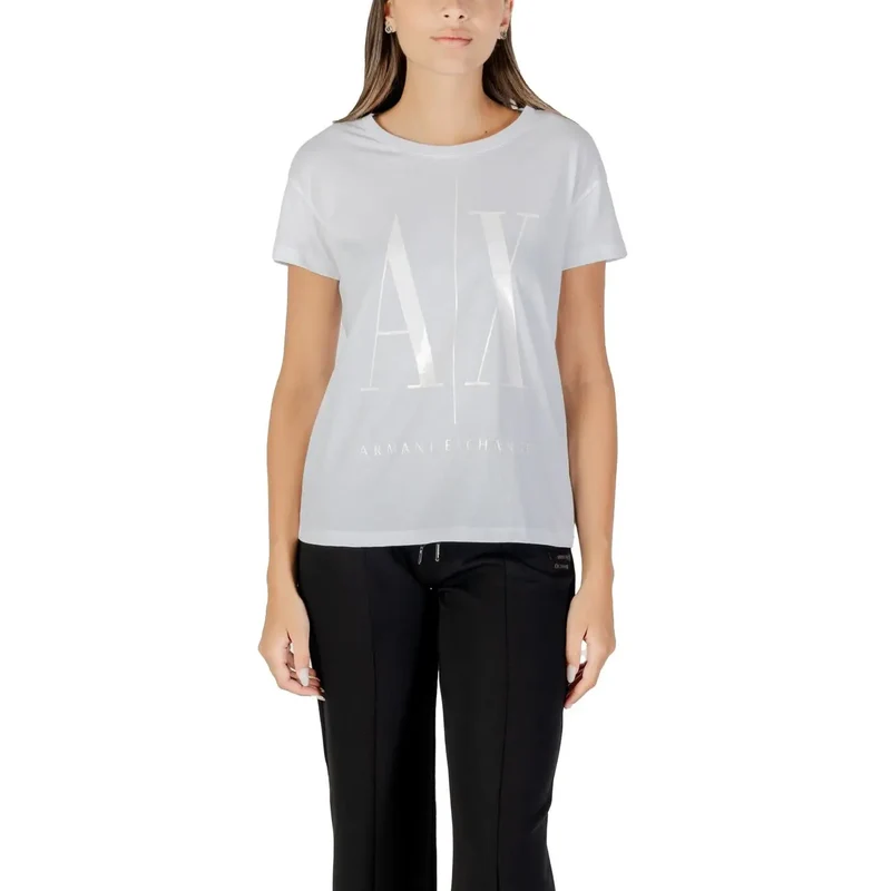 Armani Exchange Frauen Schwarzer Druck Kurzarm Rundhalsausschnitt T Shirt