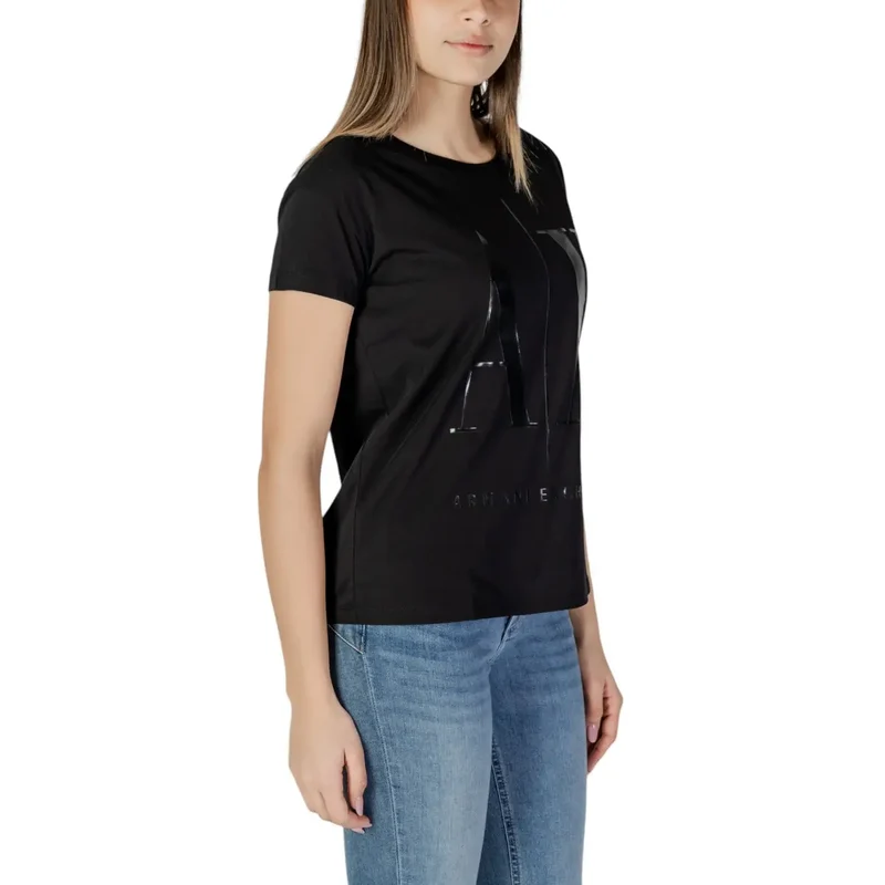 Armani Exchange Frauen Schwarzer Druck Kurzarm Rundhalsausschnitt T Shirt