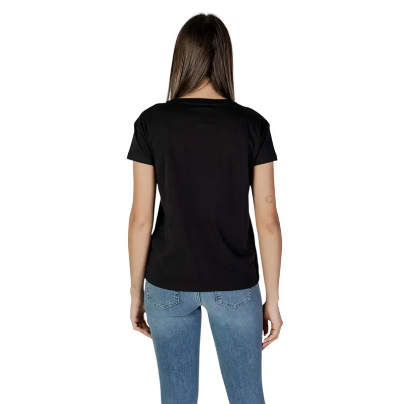 Armani Exchange Frauen Schwarzer Druck Kurzarm Rundhalsausschnitt T Shirt