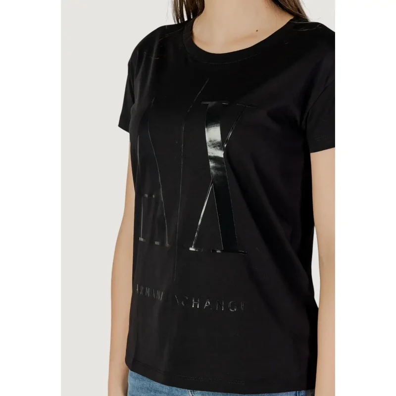 Armani Exchange Frauen Schwarzer Druck Kurzarm Rundhalsausschnitt T Shirt