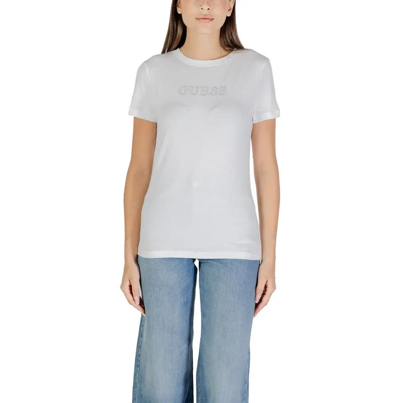 Guess Active Damen Frühling Sommer Strass Rundhalsausschnitt T Shirt Schwarz