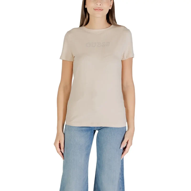 Guess Active Damen Frühling Sommer Strass Rundhalsausschnitt T Shirt Schwarz