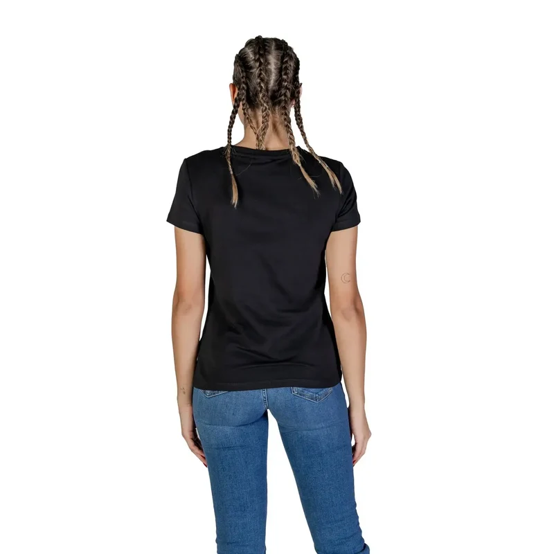 Guess Active Damen Frühling Sommer Strass Rundhalsausschnitt T Shirt Schwarz