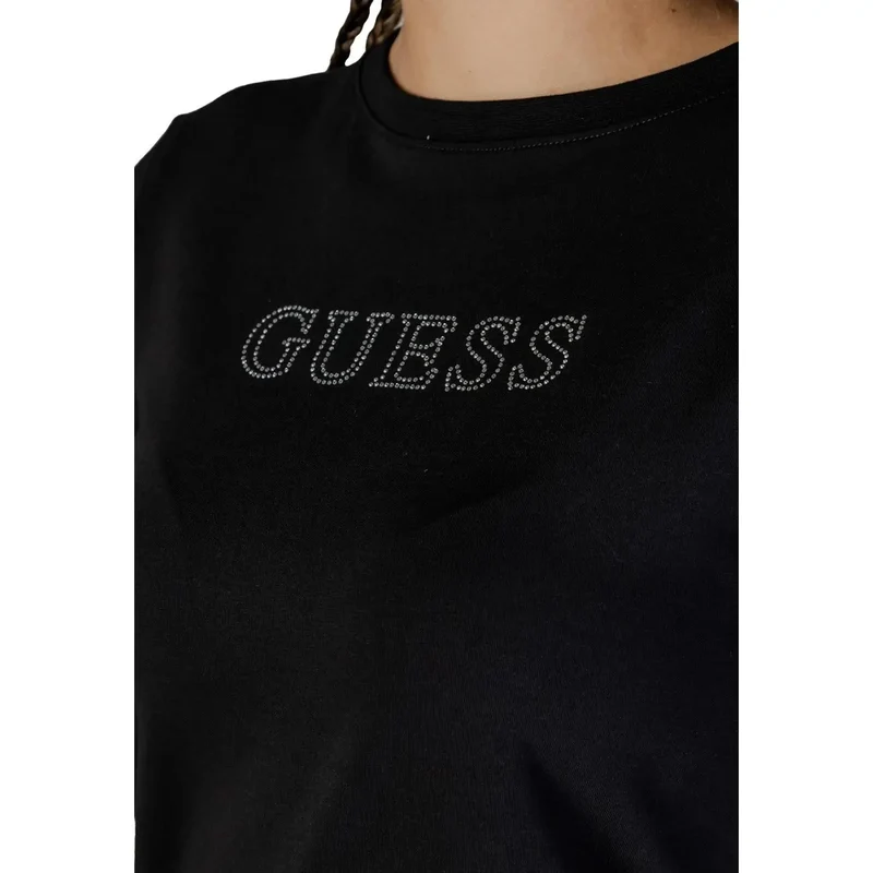 Guess Active Damen Frühling Sommer Strass Rundhalsausschnitt T Shirt Schwarz