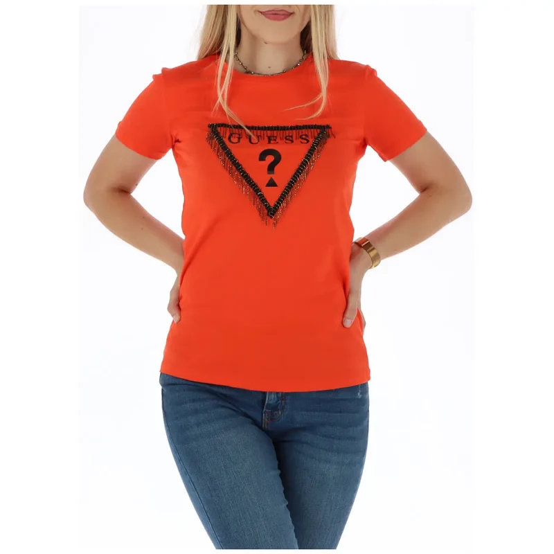 Guess Damen Weiß Rundhalsausschnitt Kurzarm Baumwoll-T-Shirt