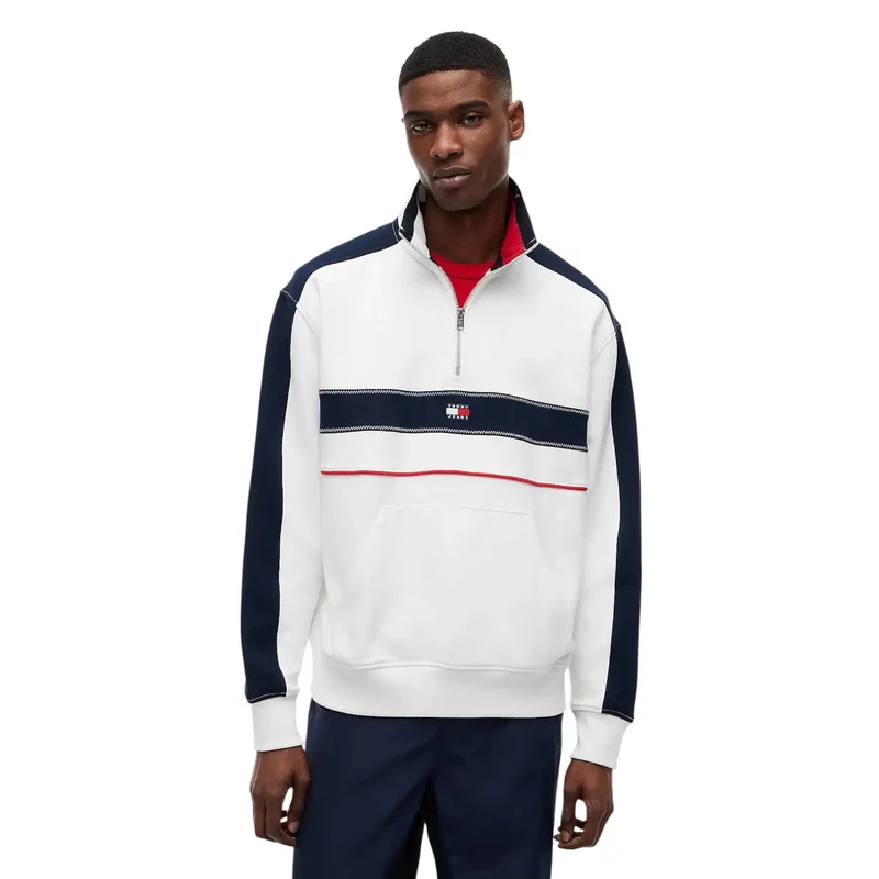 Herren Tommy Hilfiger Jeans weiß gestreifter Sweatshirt aus Bio-Baumwolle
