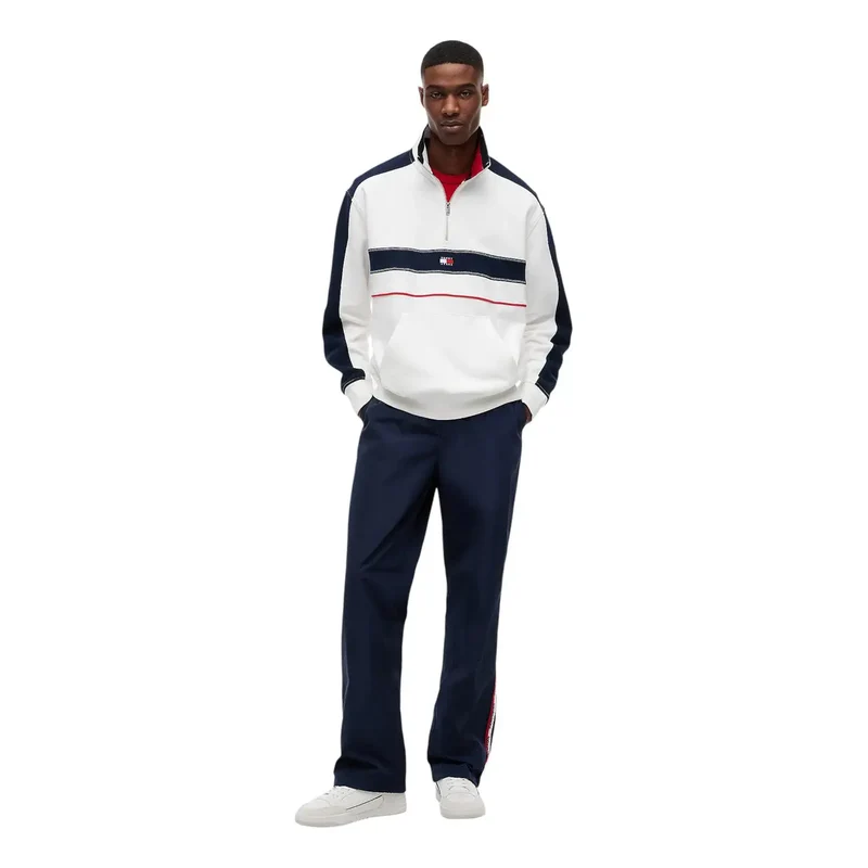 Herren Tommy Hilfiger Jeans weiß gestreifter Sweatshirt aus Bio-Baumwolle