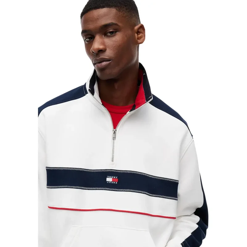 Herren Tommy Hilfiger Jeans weiß gestreifter Sweatshirt aus Bio-Baumwolle