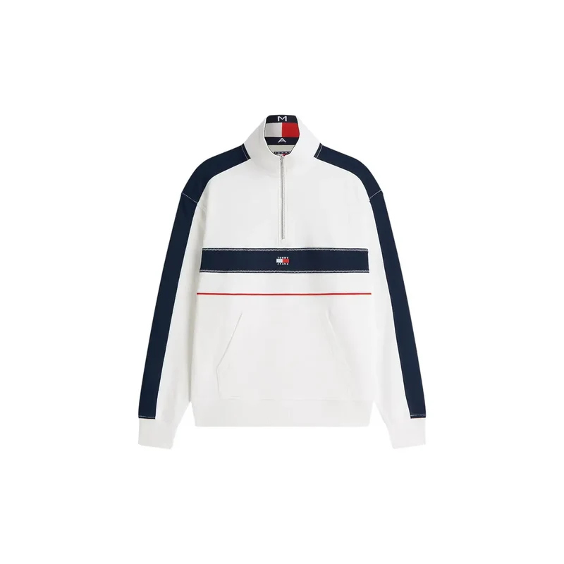 Herren Tommy Hilfiger Jeans weiß gestreifter Sweatshirt aus Bio-Baumwolle