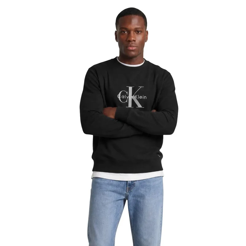 Herren-Sweatshirt von Calvin Klein Jeans aus schwarzer Baumwolle mit Rundhalsausschnitt