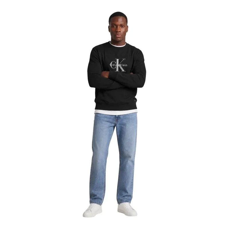 Herren-Sweatshirt von Calvin Klein Jeans aus schwarzer Baumwolle mit Rundhalsausschnitt