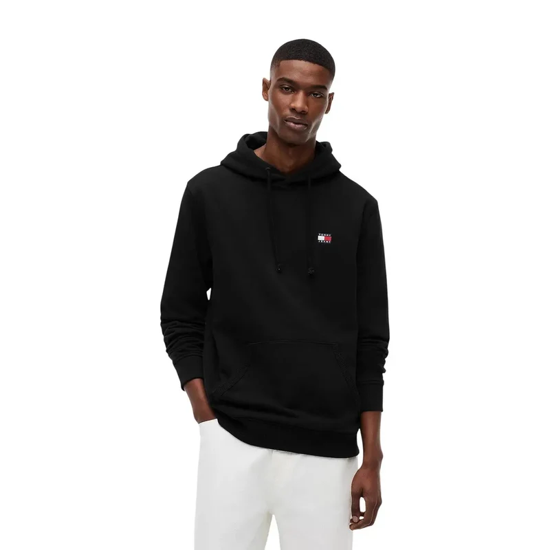 Tommy Hilfiger Jeans Herren Kapuzenpullover Sweatshirt aus schwarzer Bio-Baumwolle