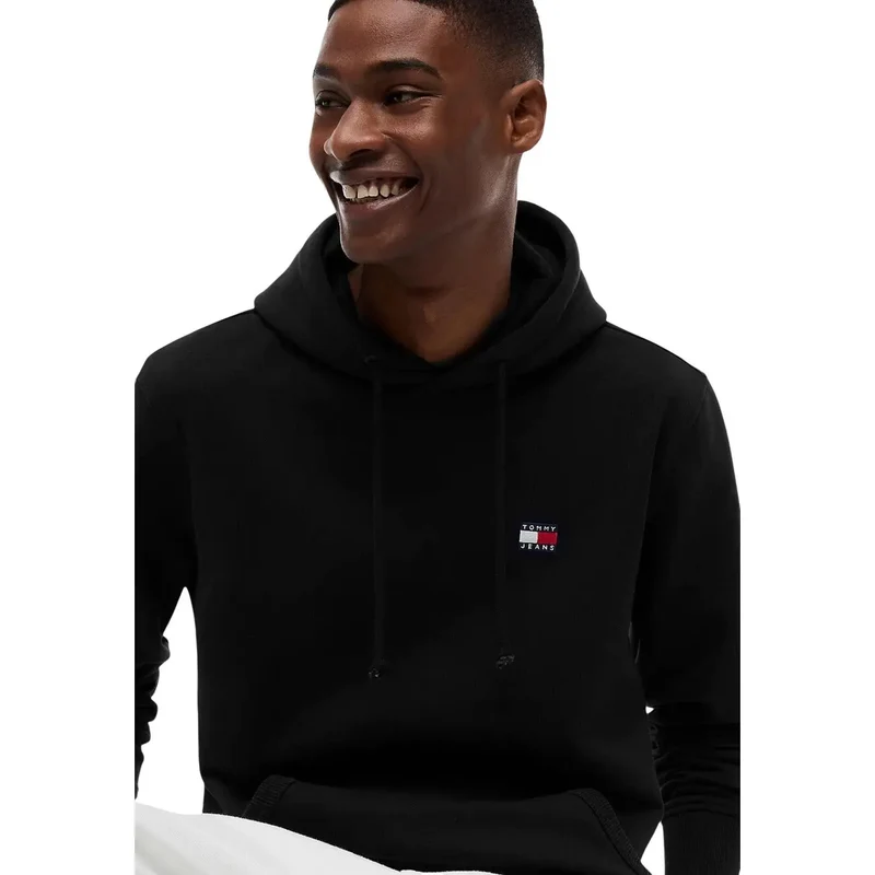 Tommy Hilfiger Jeans Herren Kapuzenpullover Sweatshirt aus schwarzer Bio-Baumwolle