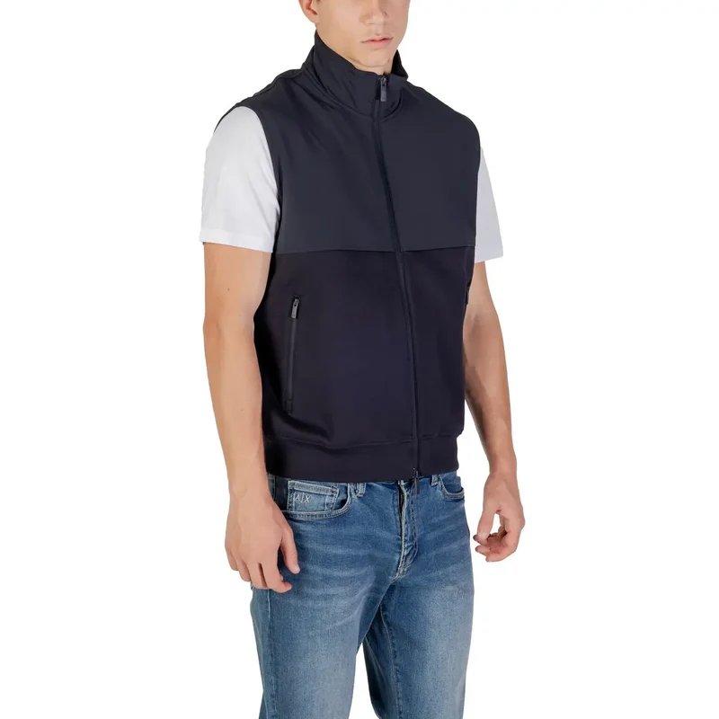 Armani Exchange Herren ärmelloser Sweatshirt mit Reißverschluss blau aus Baumwolle